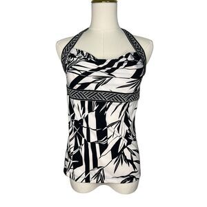 BCBGMAXAZRIA Women’s Small Floral Halter Top Black White Y2K